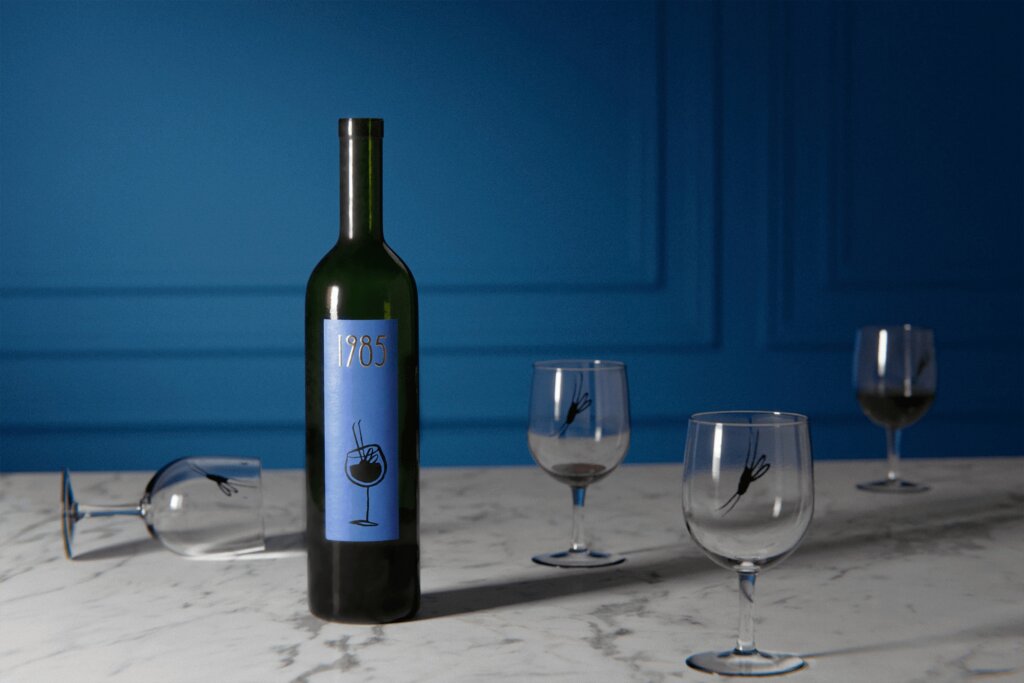 пример дизайна упаковки на бутылке вина