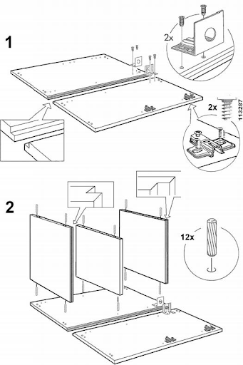 Пример использования графического дизайна в инструкции по сборке мебели Ikea