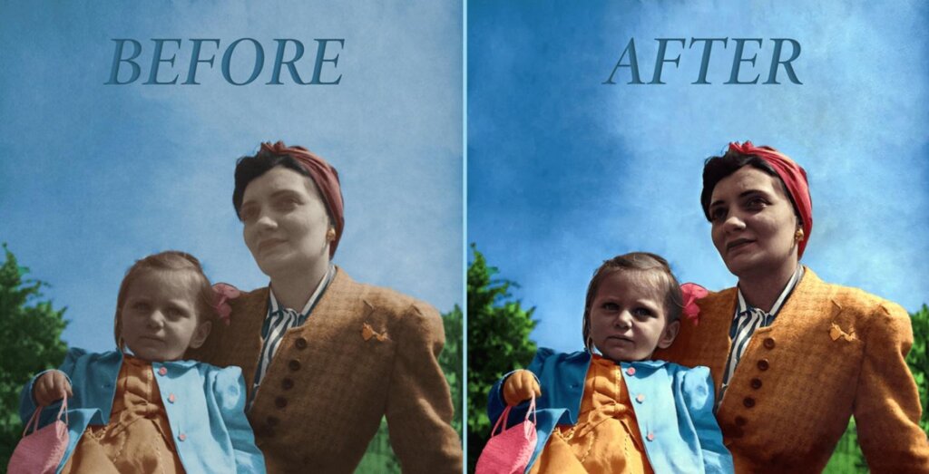 цветное фото до и после ретуши