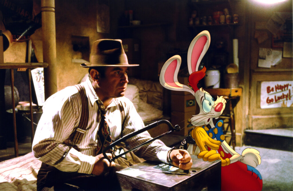 кадр из фильма детектив и мультяшный кролик