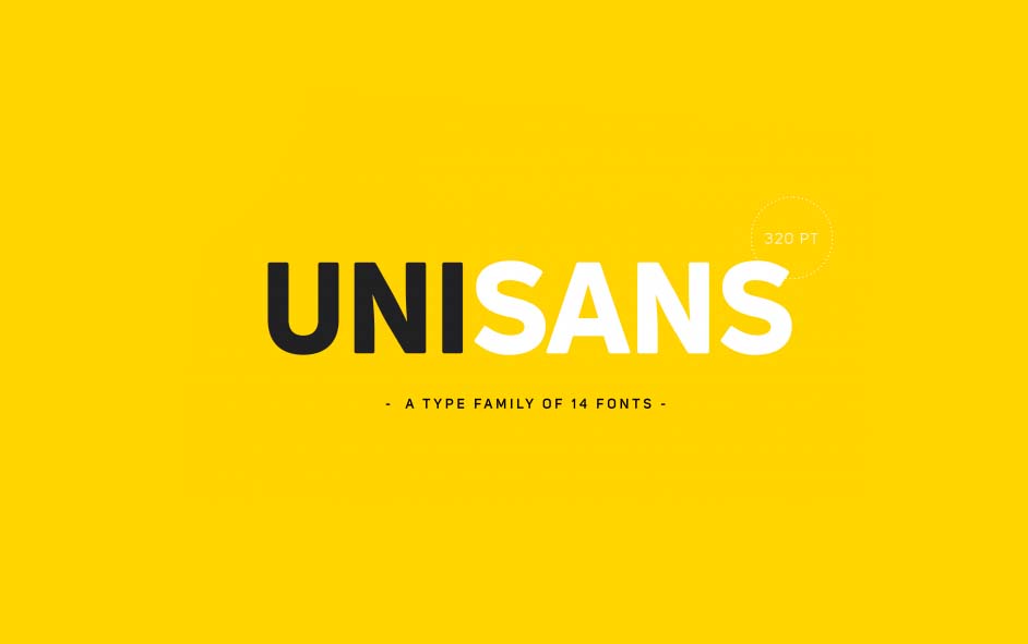 Обложка кейса со шрифтом Uni Sans на желтом фоне