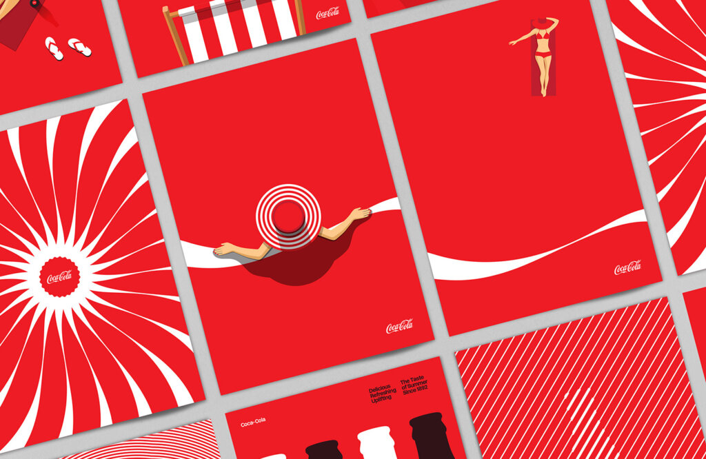 айдентика coca cola красный цвет и белые логотипы