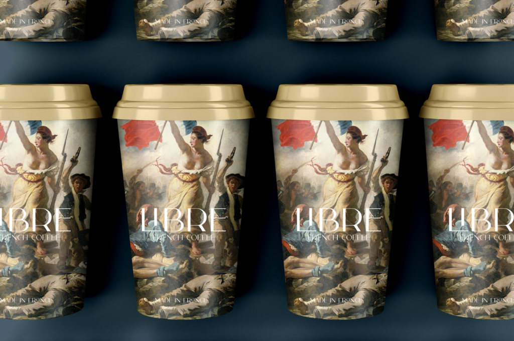 дизайн кофейных стаканов с картиной свобода ведущая народ во французском стиле