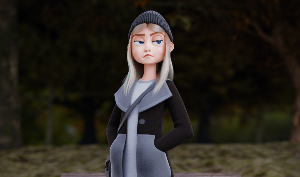 3D-иллюстрация в Blender - девушка в пальто и шапке