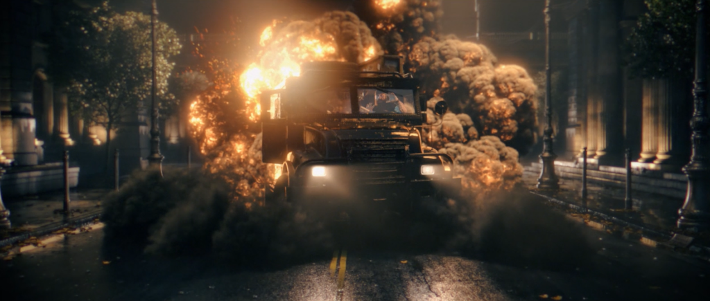 Сцена взрыва грузовика, созданной с использованием V-Ray