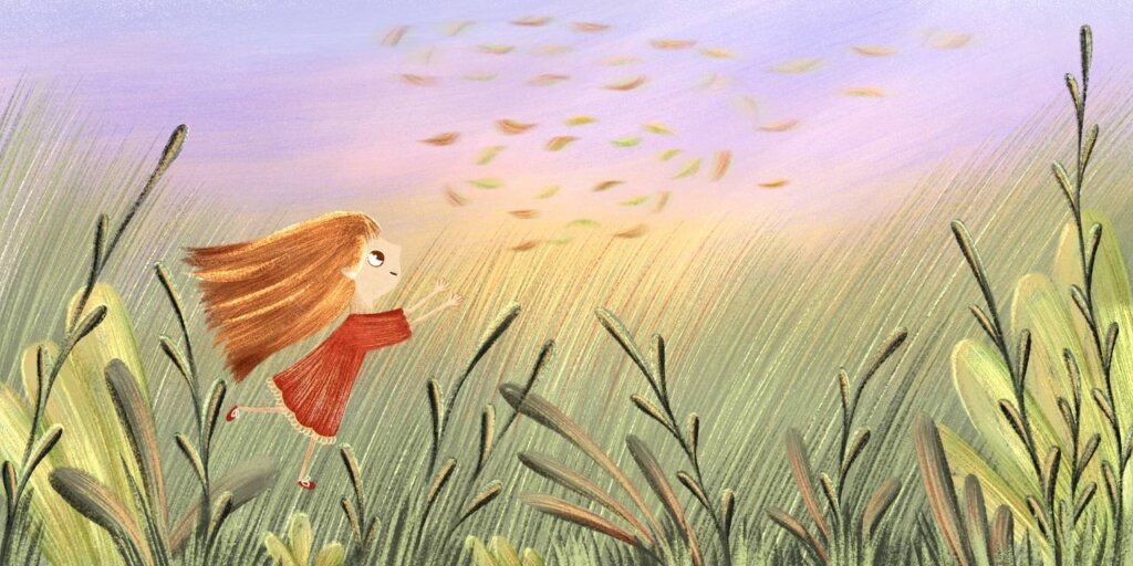 иллюстрация в карандашной рисовке девочка в поле