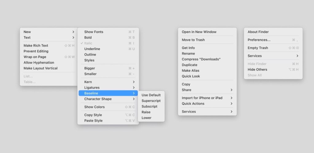 Пример оформления меню в приложении в стиле Apple