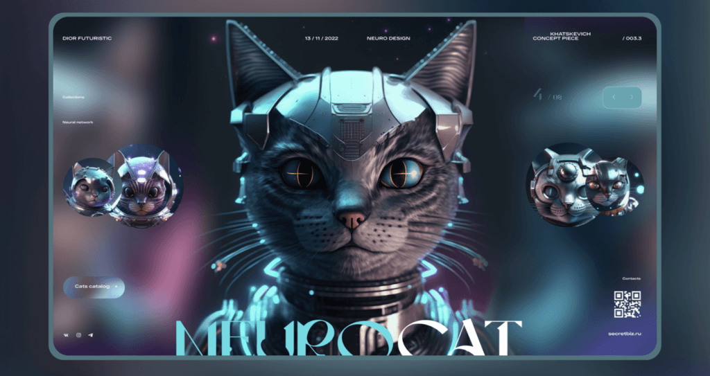 Интерфейс сайта с изображением котов, сгенерированные с помощью нейросети