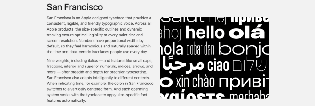Шрифт San Francisco на официальном сайте Apple