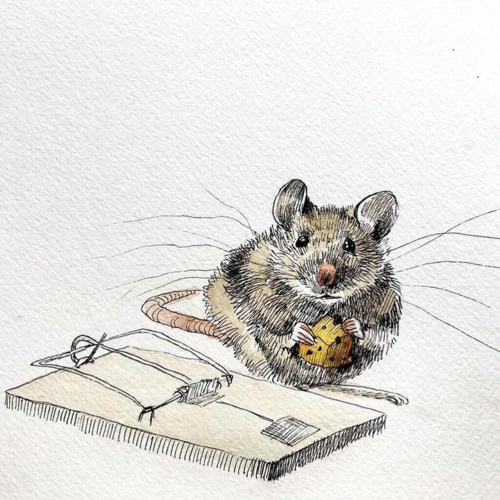мышь с сыром рисунок для Inktober