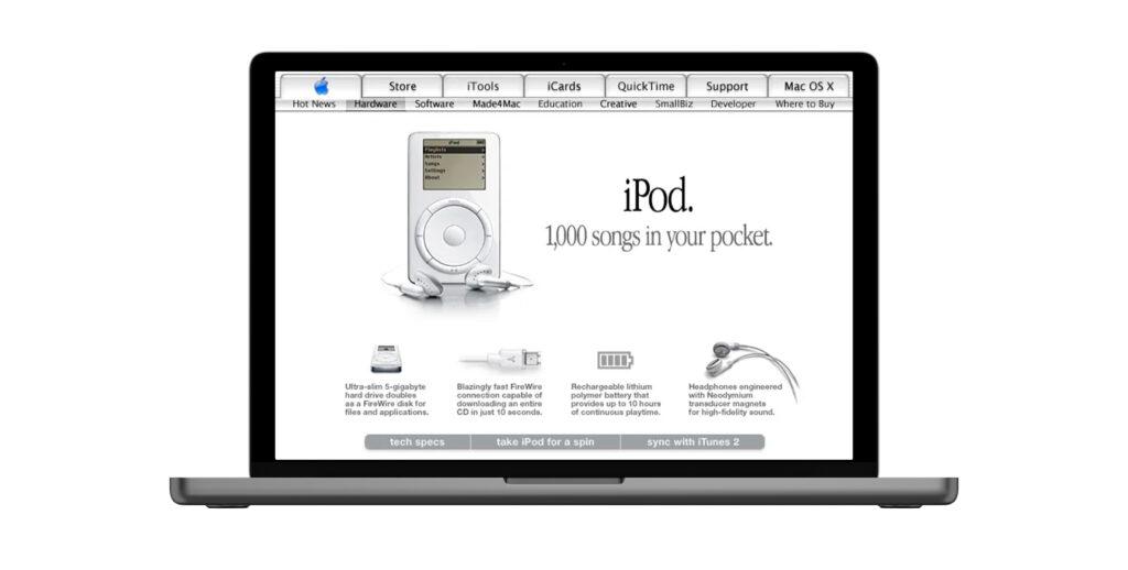 интерфейс сайта Apple в 2001 году