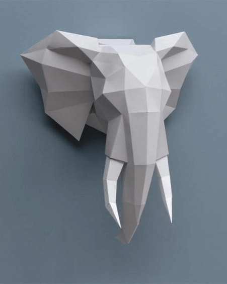 фигура головы слона, сложенная из бумаги