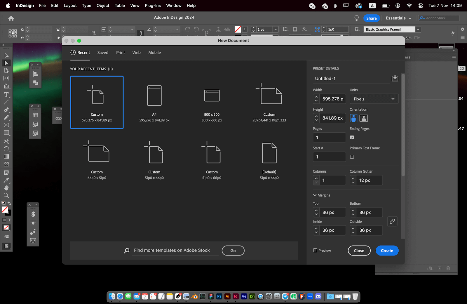 окно новых файлов в Adobe InDesign