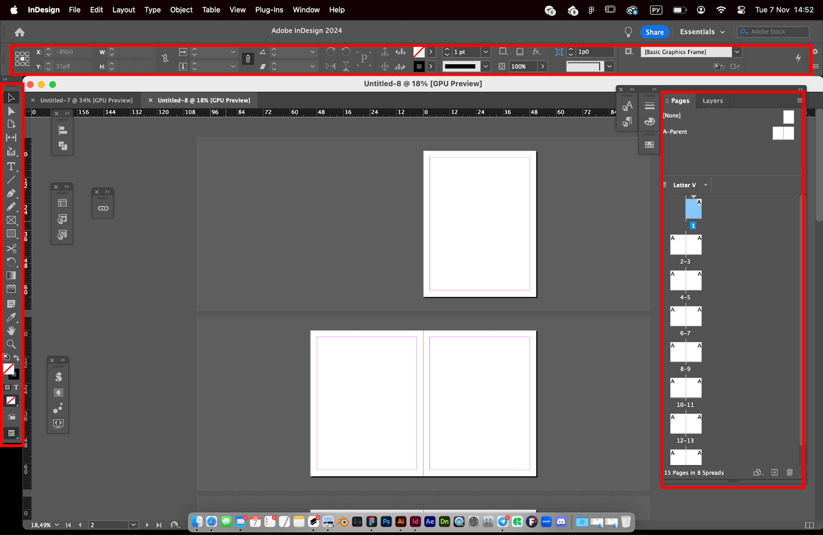 Рабочие области Adobe InDesign