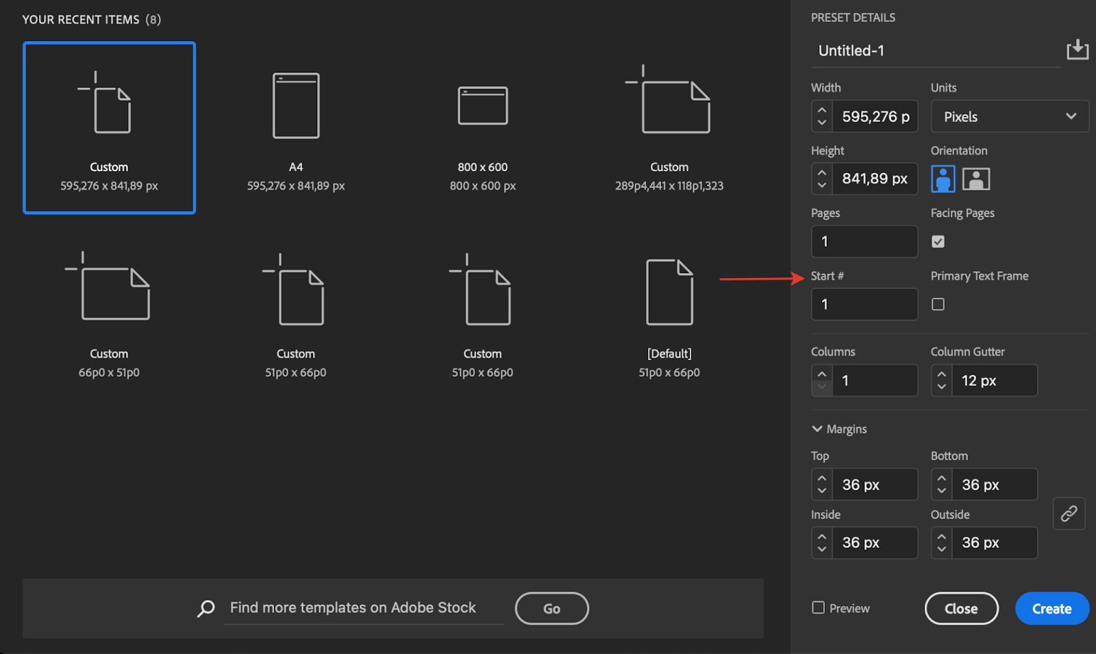 Start настройка в Adobe InDesign