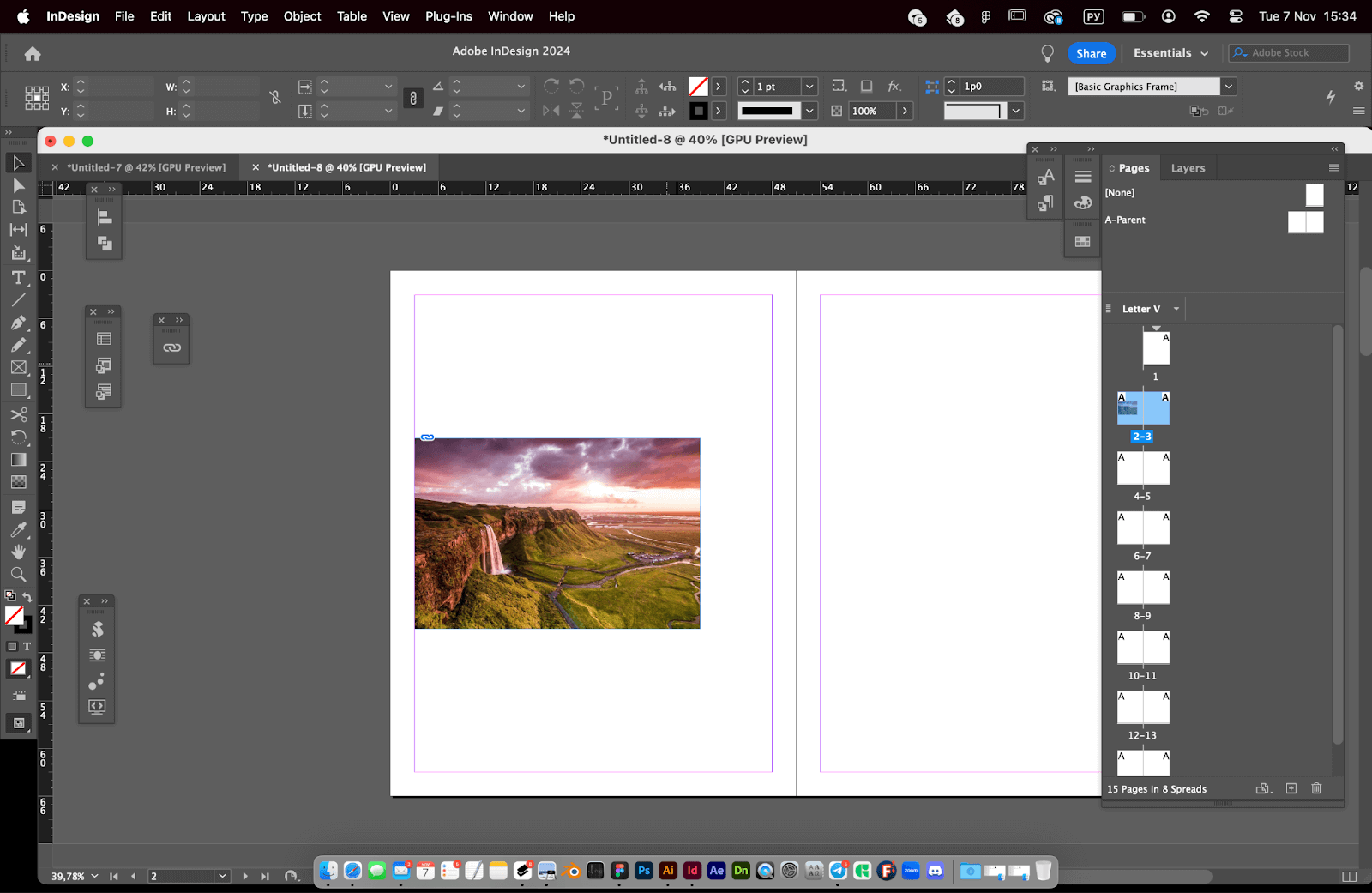 уменьшение изображения в Adobe InDesign с помощью мышки и клавишей контрл