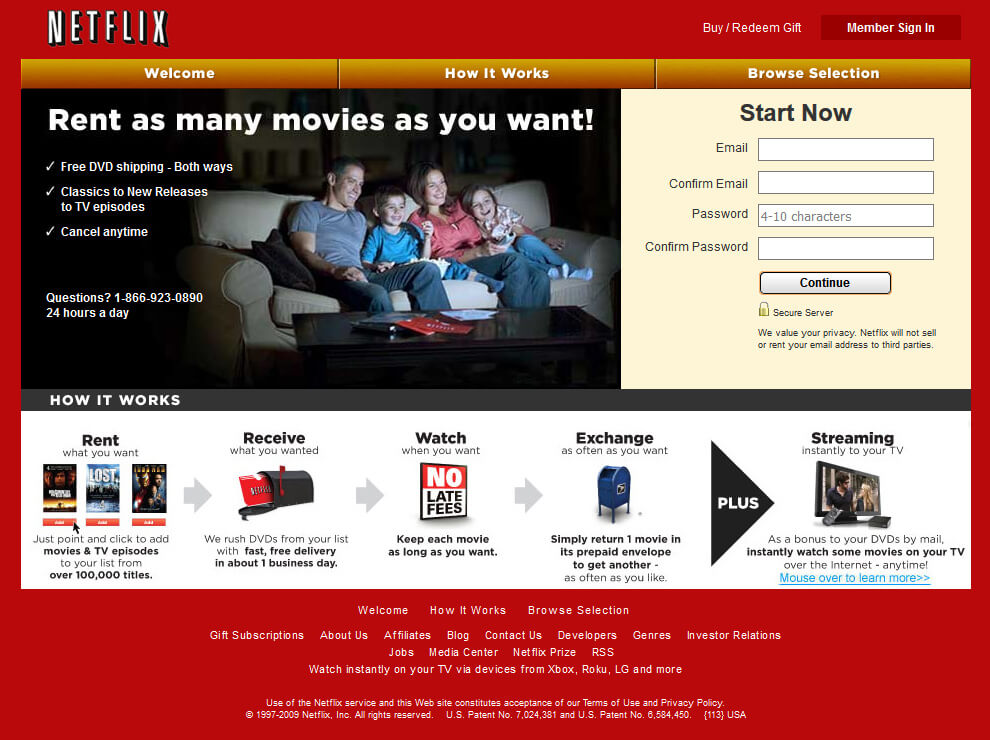 так выглядел сайт Netflix в 2000-ых