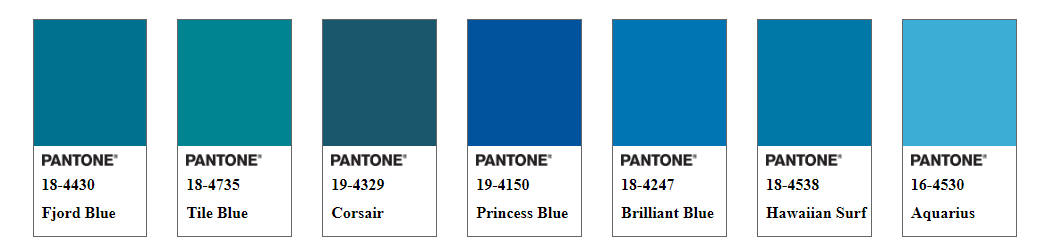 Цвета и оттенки синего из палитры Pantone