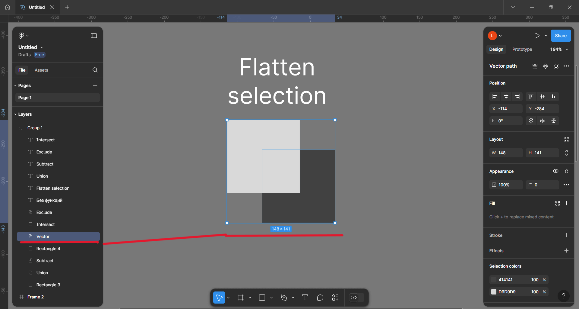 Flatten selection