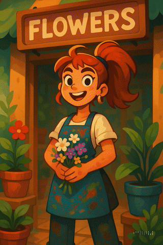 анимация девушки-цветочницы