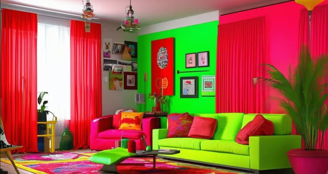 салатово-красный интерьер