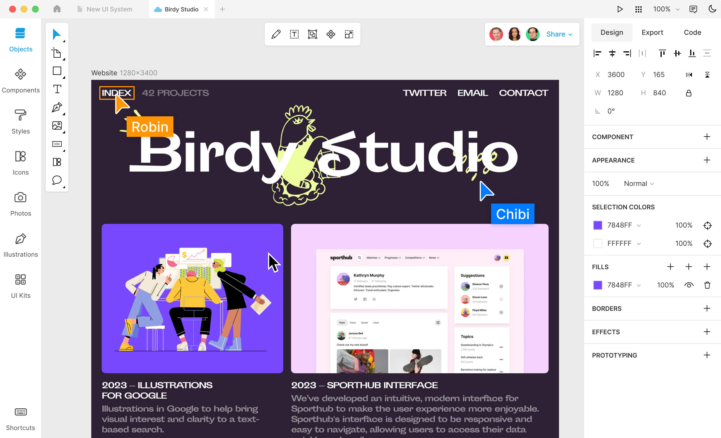 Интерфейс Lunacy — бесплатного векторного редактора для веб-дизайнеров