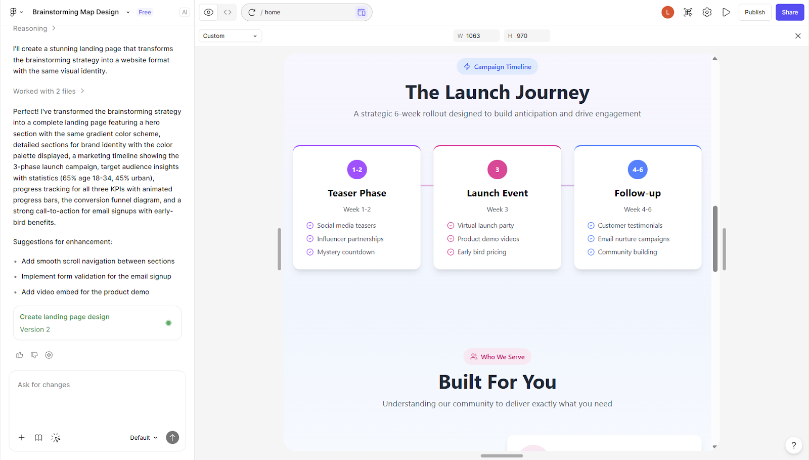 Пример генерации лендинга с помощью промпта в Figma Make