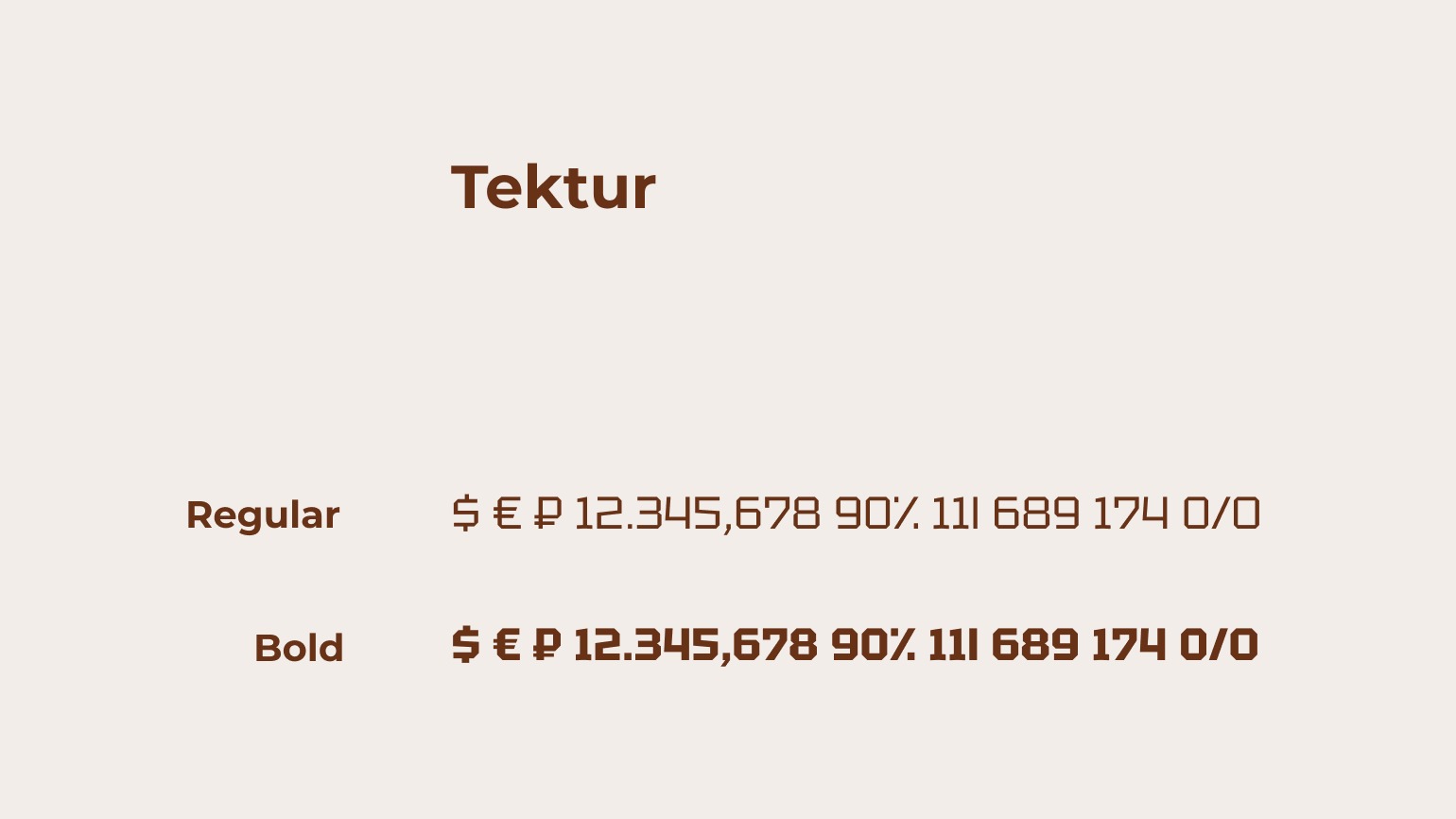 Цифры и знаки красивым шрифтом Tektur