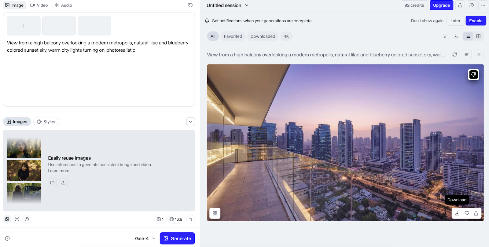 Runway AI инструкция: рабочий экран генерации изображения в Runway, как пользоваться runway ai и как создать видео в runway.