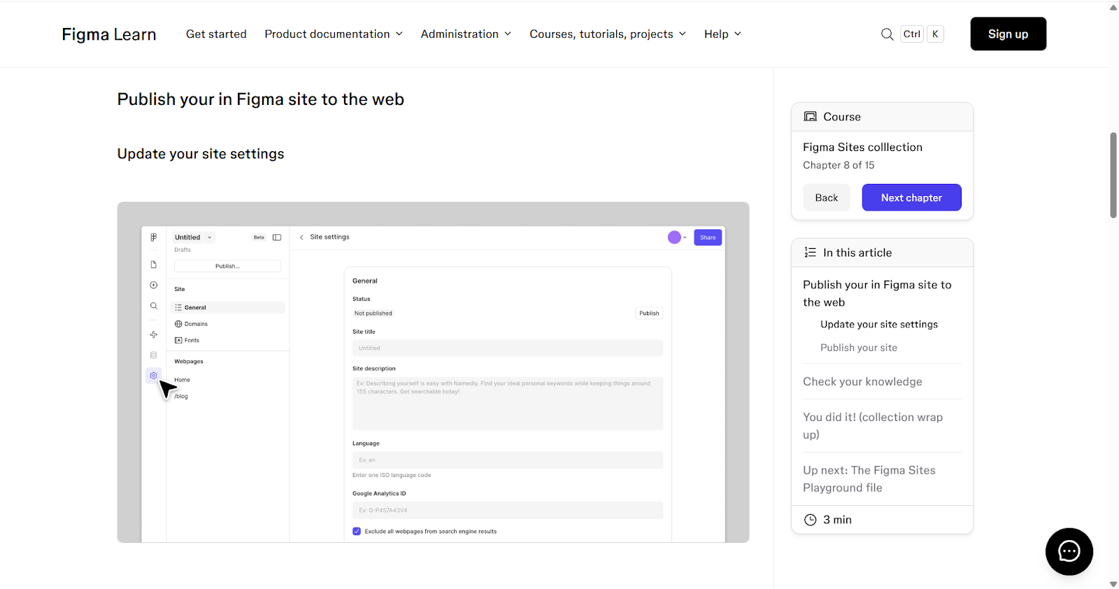 Как опубликовать сайт в Figma Sites: настройки публикации, описание страницы и запуск сайта на домене figma.site.