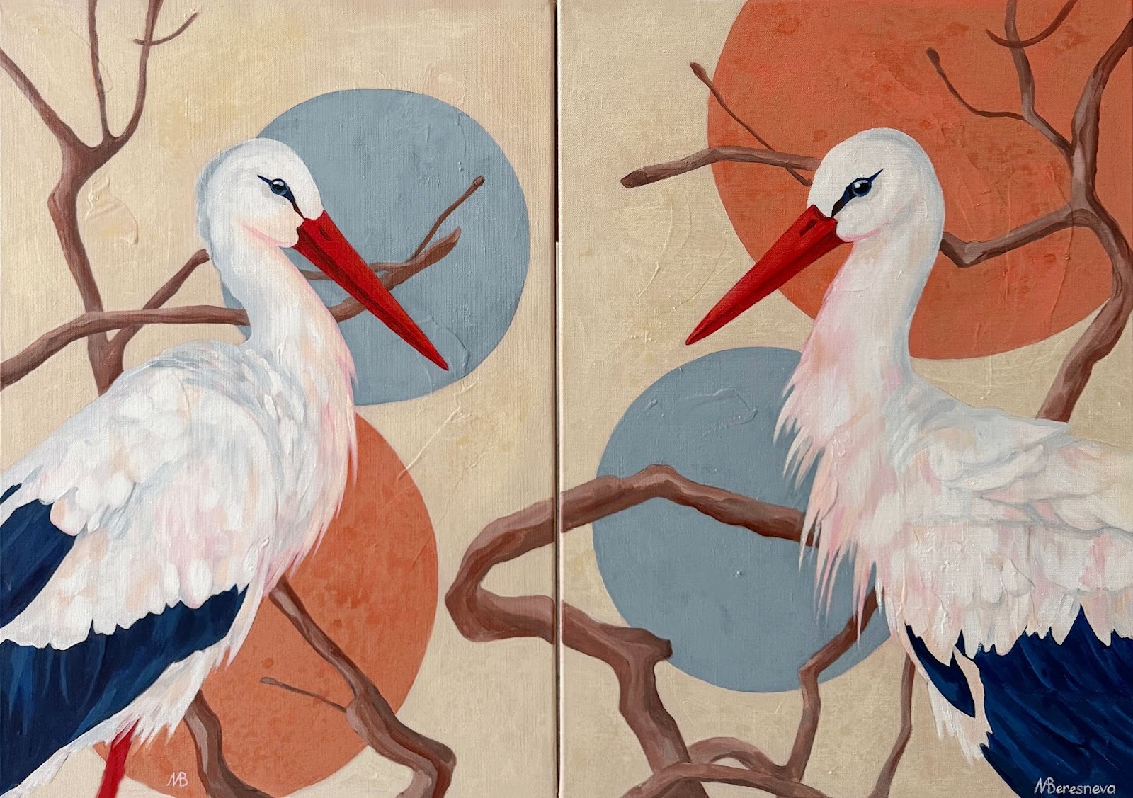 Картина с аистами – пример того, как продавать картины и где художнику заработать на оригинальных работах