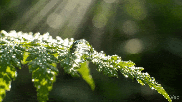видео нейросеть капля росы на листе папоротника