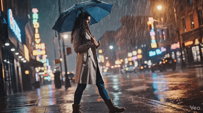 Дождливая улица в Google Veo