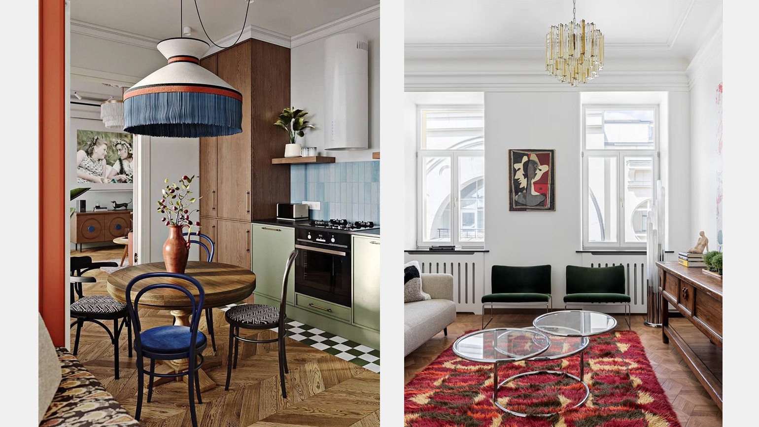 Цветовые акценты в гостиных стиля мидсенчури