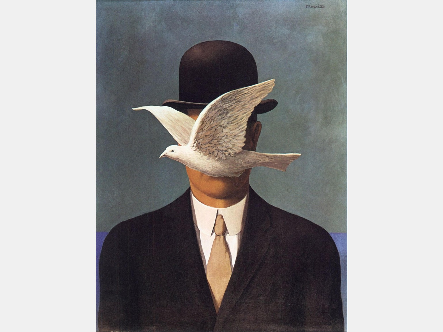 Картина Рене Магритта с человеком в шляпе и голубем — «Человек в котелке».