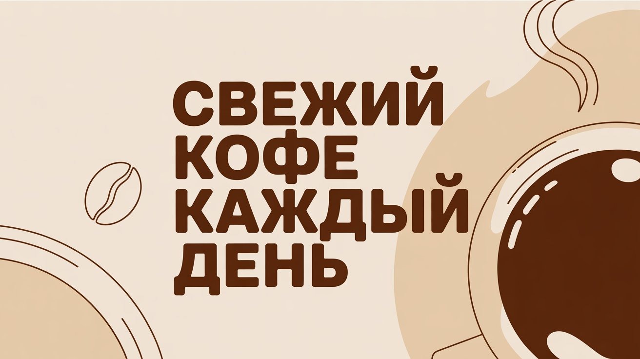 Рекламный баннер для кофейни с читаемой типографикой, нейросеть из текста в картинку