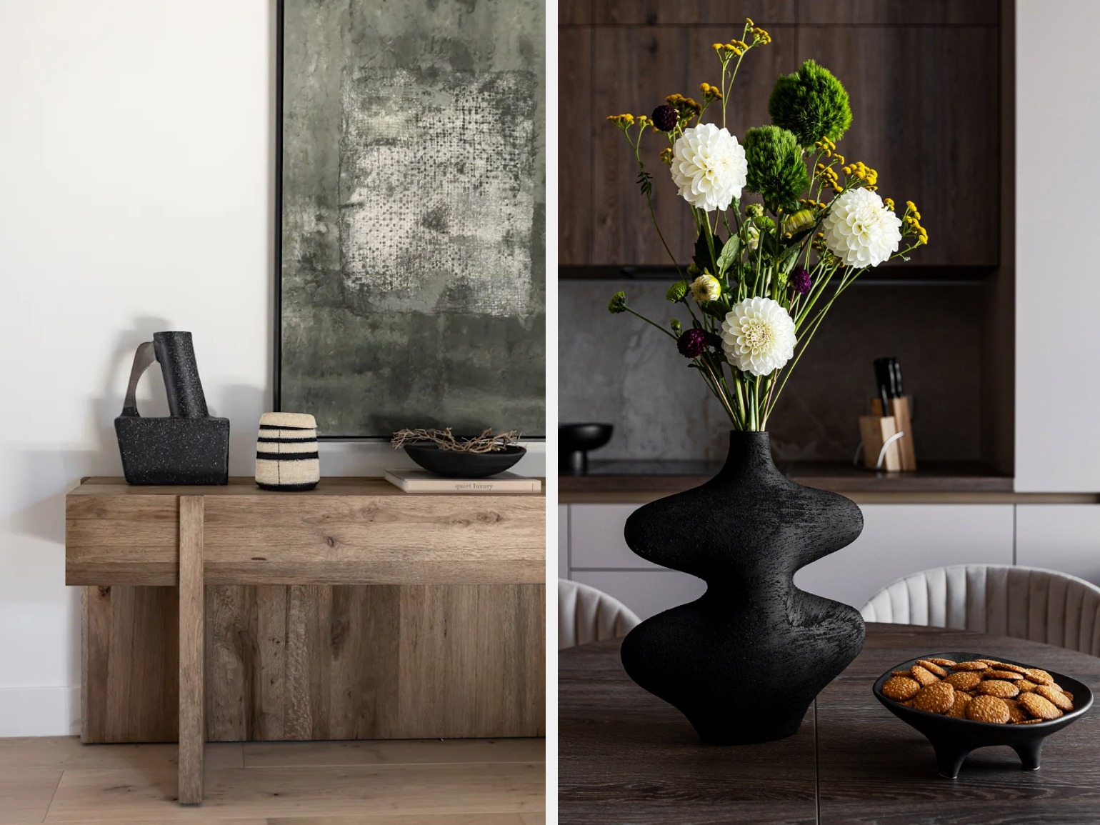 Стиль джапанди в интерьере с акцентным декором, керамикой и природной композицией