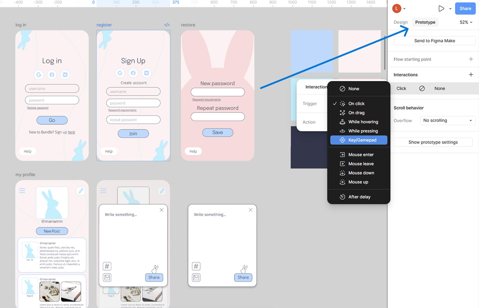 режим Prototype в Figma