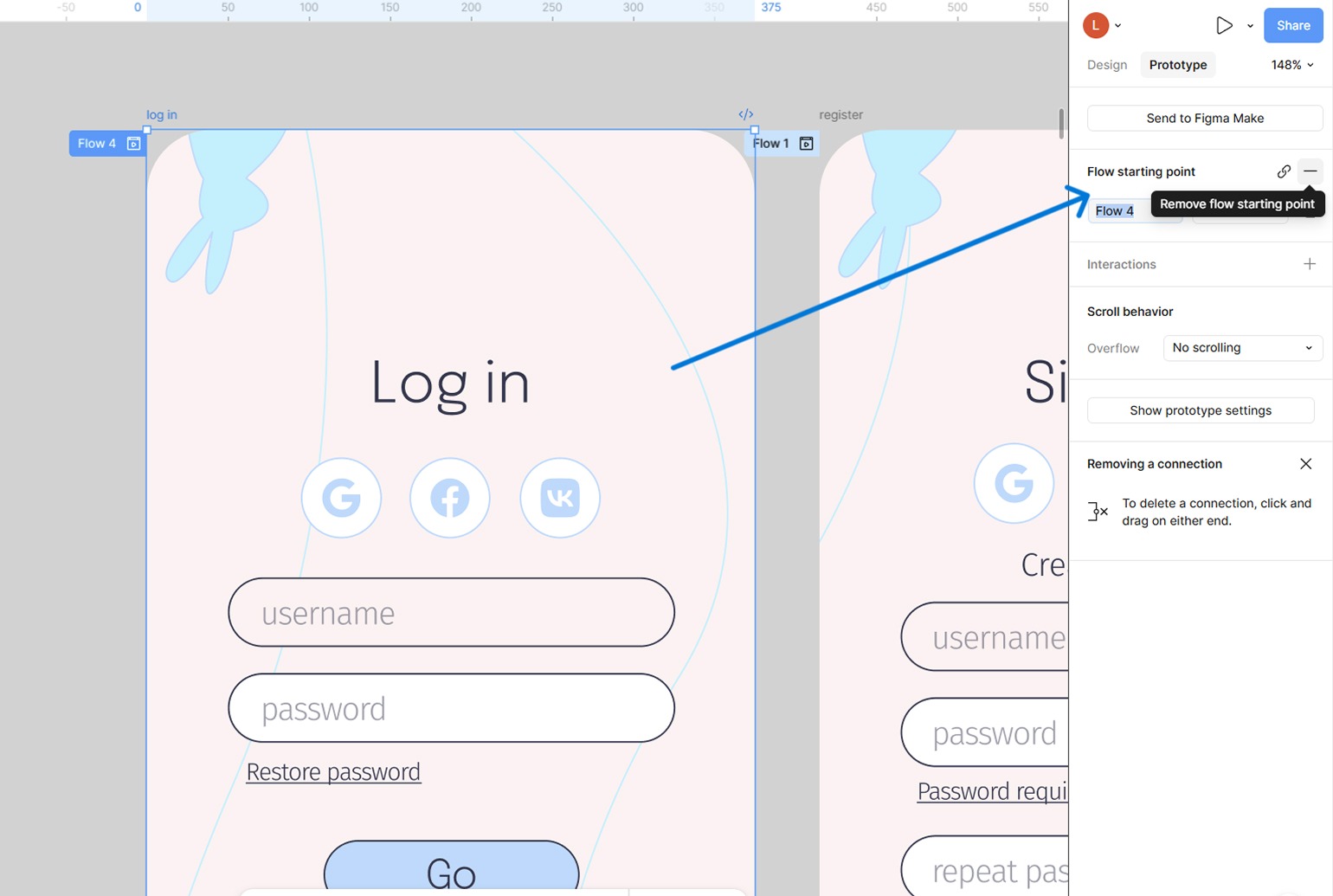 starting point в прототипе Figma