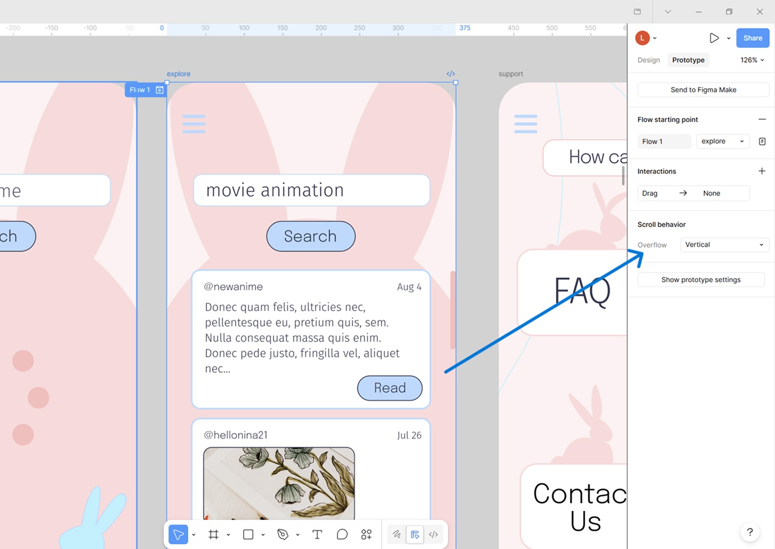 вертикальный скролл в прототипе Figma