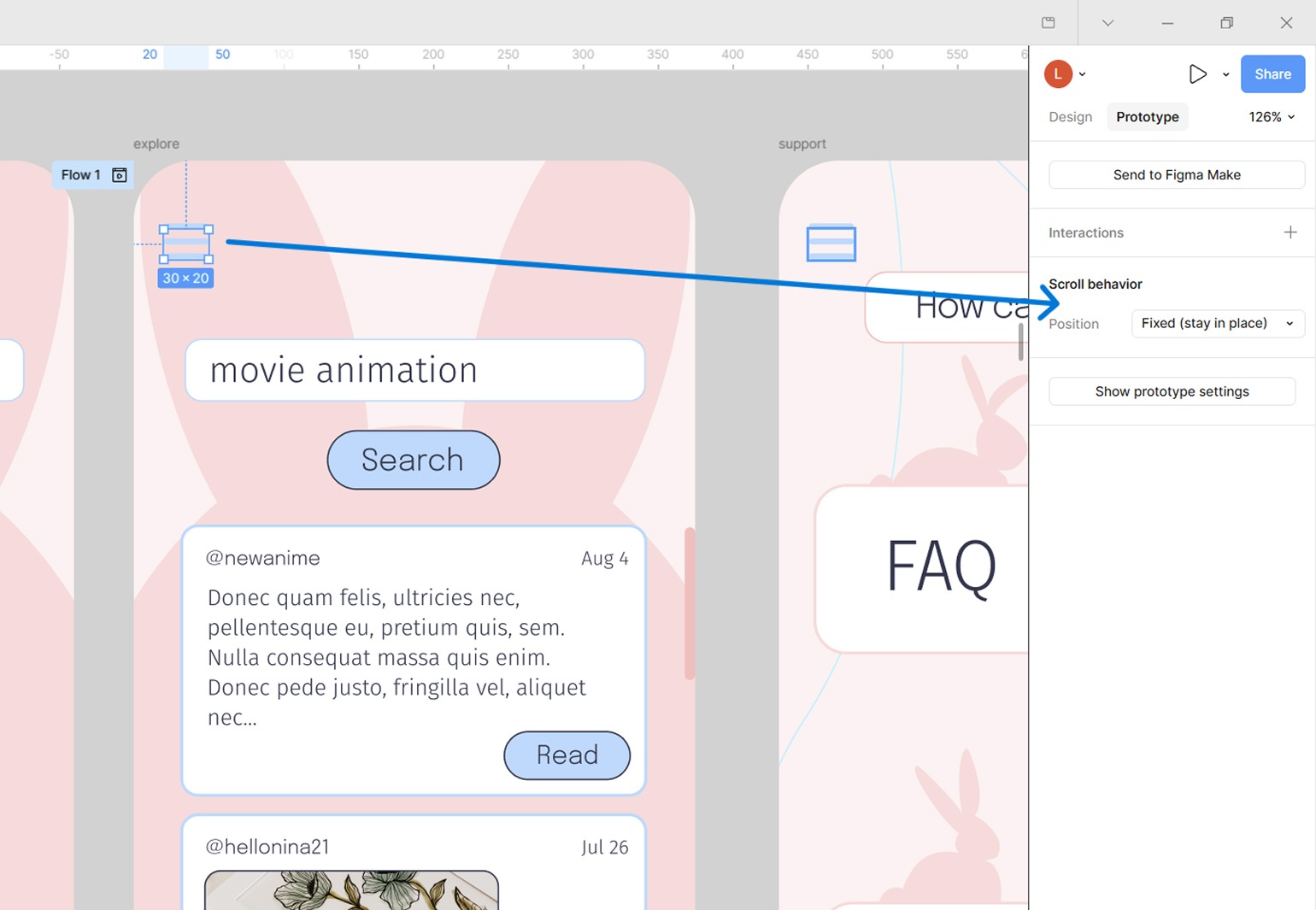 fixed position в прототипе Figma