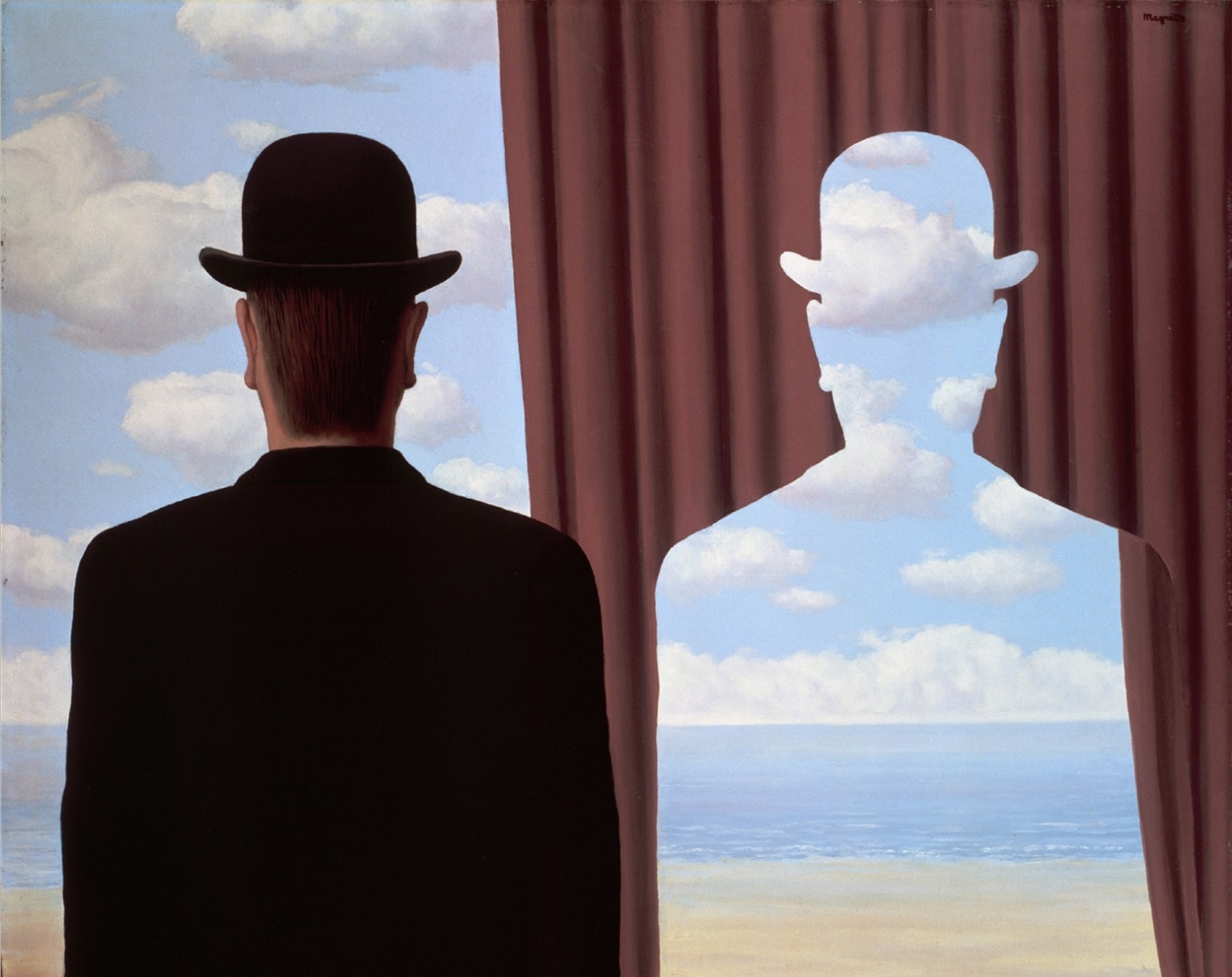 Картина Рене Магритта с силуэтом человека на фоне неба — «Декалькомания».