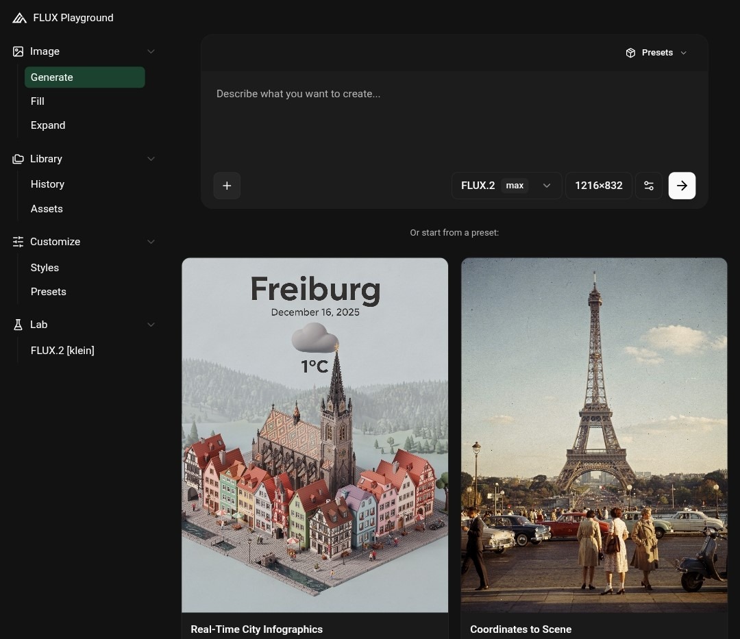 нейросеть flux стартовый экран