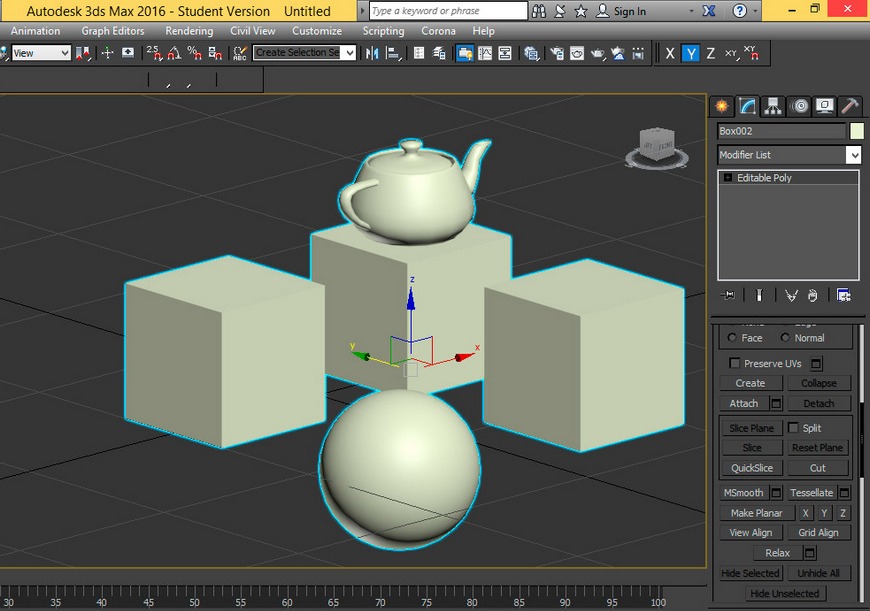 Несколько выделенных объектов в 3Ds Max