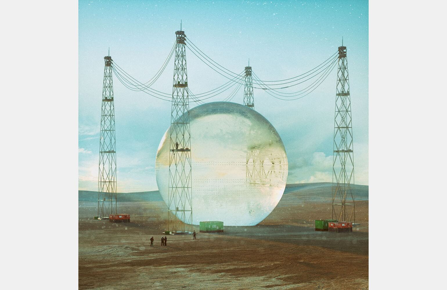 Футуристический пейзаж со сферой цифрового художника Beeple
